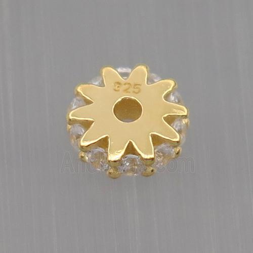 Sterling Silver beads paved zircon, rondelle, gold plated