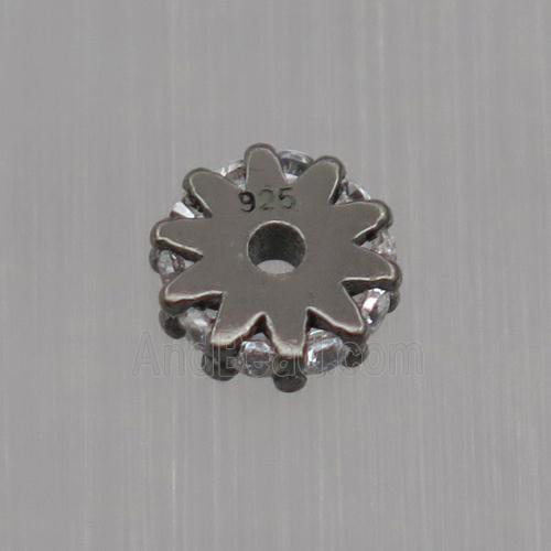Sterling Silver beads paved zircon, rondelle, black plated