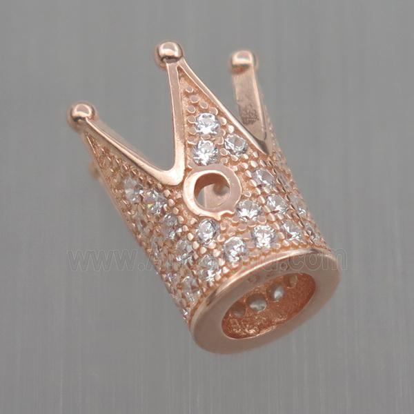 Sterling Silver crown beads paved zircon, rose gold