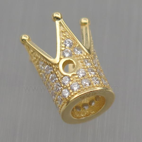 Sterling Silver crown beads paved zircon, gold plated