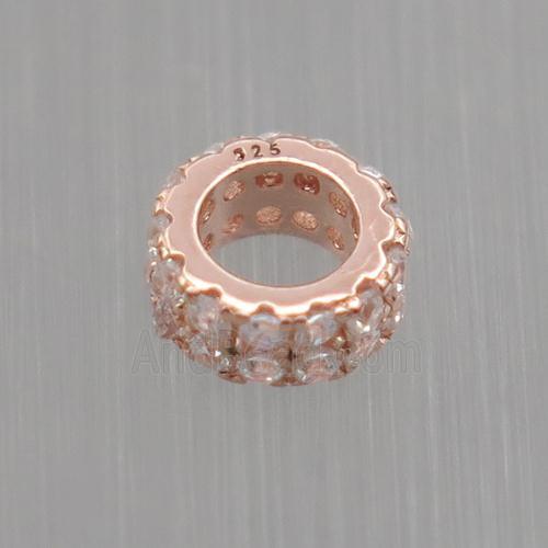 Sterling Silver beads paved zircon, rondelle, rose gold