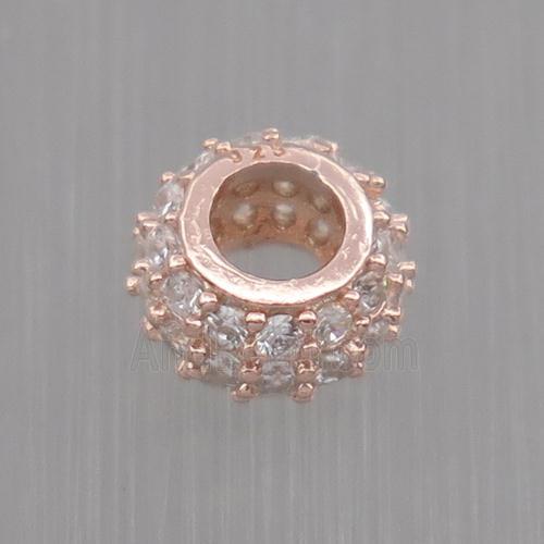 Sterling Silver beads paved zircon, rondelle, rose gold