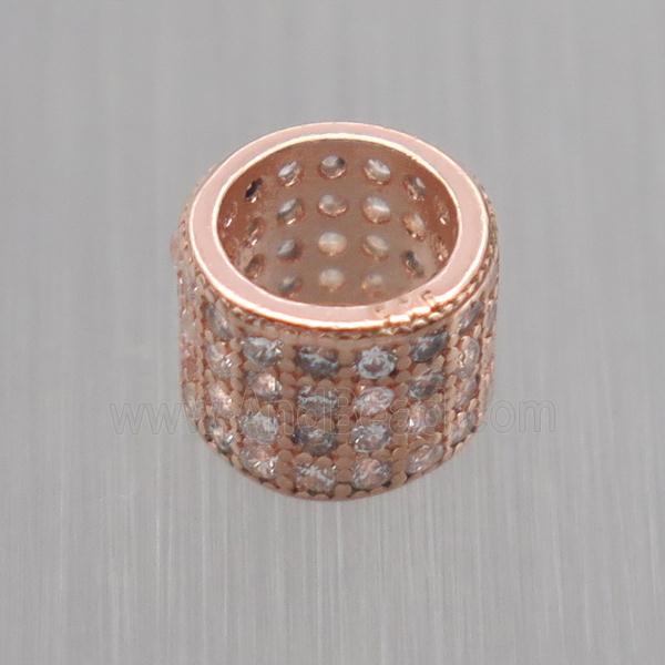 European style Sterling Silver tube beads paved zircon, rose gold