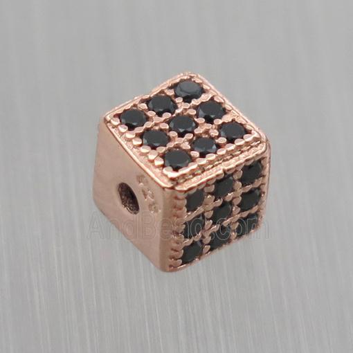 Sterling Silver cube beads paved zircon, rose gold