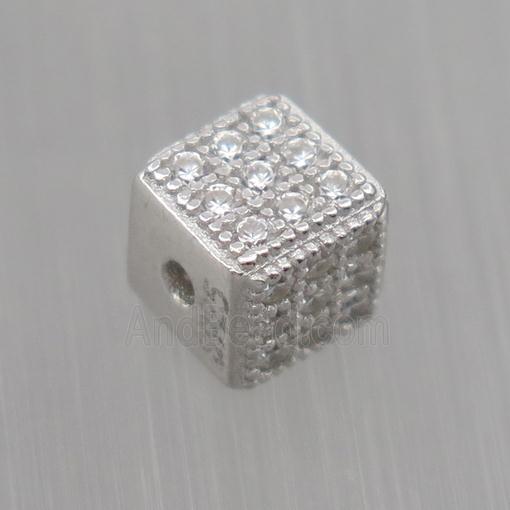Sterling Silver cube beads paved zircon, platinum plated