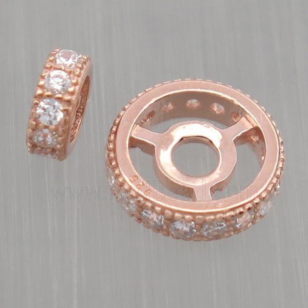 Sterling Silver rondelle beads paved zircon, rose gold
