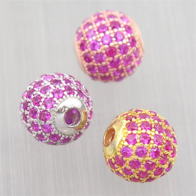 round Sterling Silver beads paved hotpink zircon, mixed color