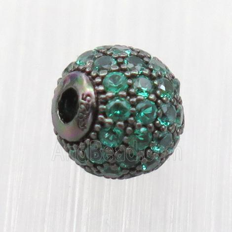 round Sterling Silver beads paved green zircon, black plated