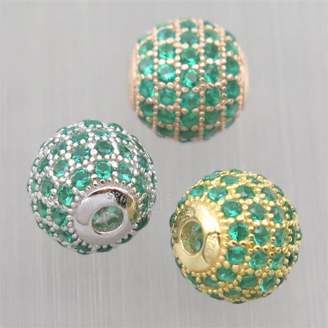 round Sterling Silver beads paved green zircon, mixed