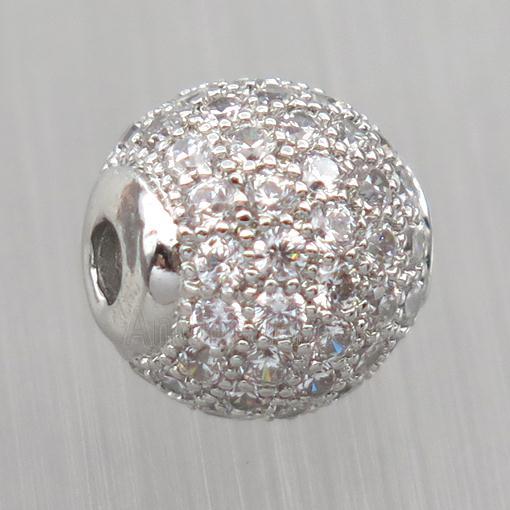 round Sterling Silver beads paved zircon, platinum plated