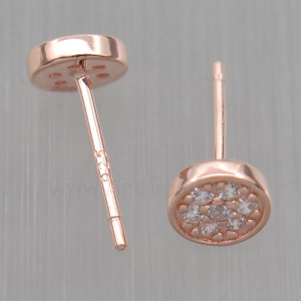 Sterling Silver studs Earrings paved zircon, circle, rose gold