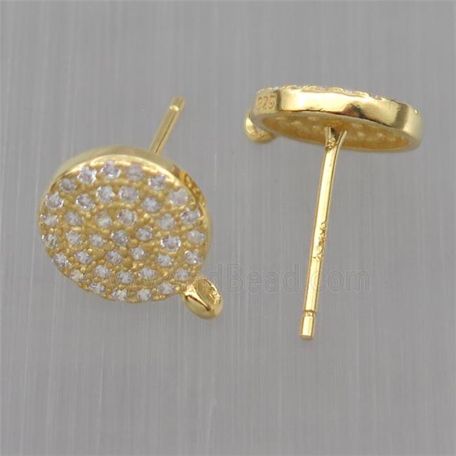 Sterling Silver studs Earrings paved zircon with loop, circle, gold plated