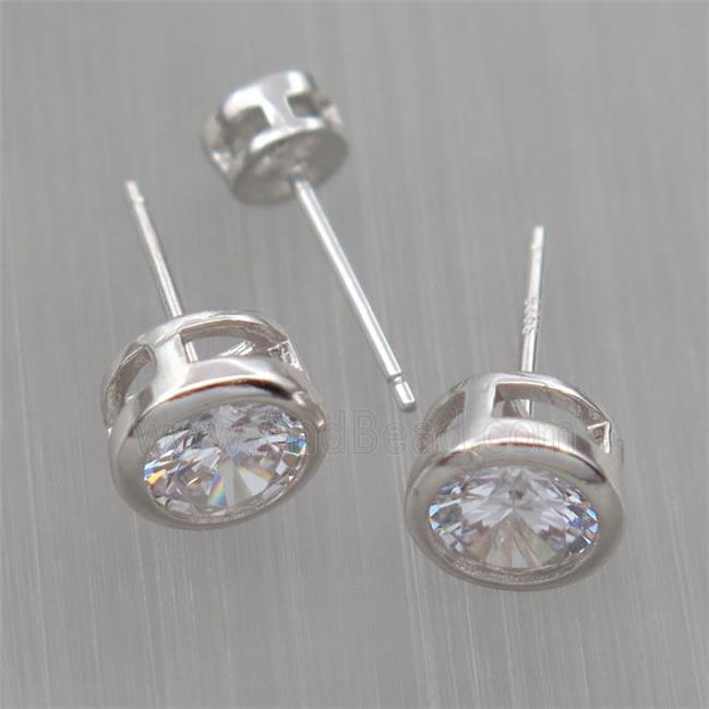 Sterling Silver studs Earrings paved zircon, platinum plated