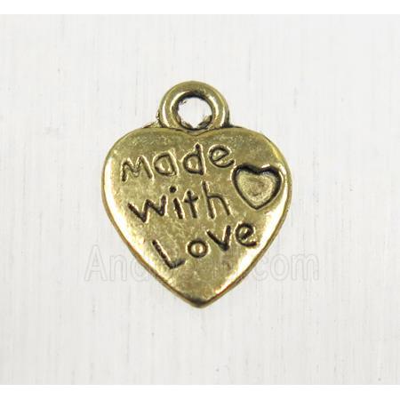 tibetan silver heart pendant, non-nickel, antique gold
