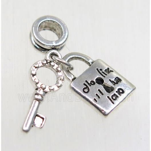 tibetan silver key lock pendant, non-nickel