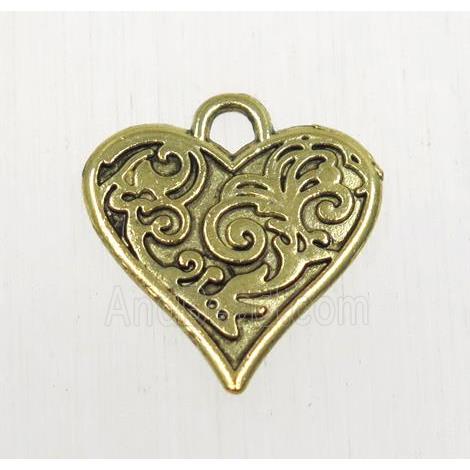 tibetan silver heart pendant, non-nickel, antique gold