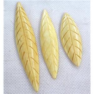 yellow cattle bone pendant without hole, leaf, approx 20-110mm
