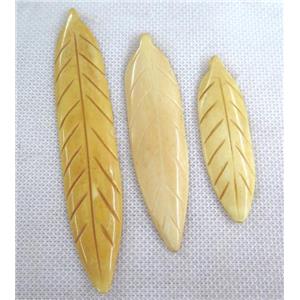 yellow cattle bone pendant without hole, leaf, approx 20-110mm
