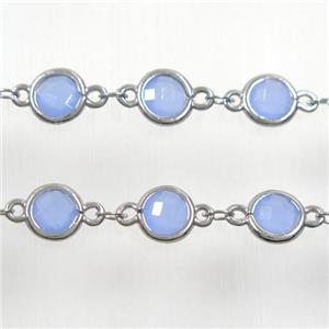 copper chain with blue Chinese crystal glass, platinum plated, approx 8mm dia