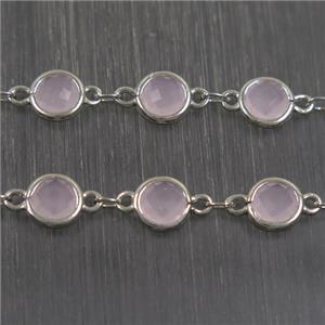 copper chain with pink Chinese crystal glass, platinum plated, approx 8mm dia