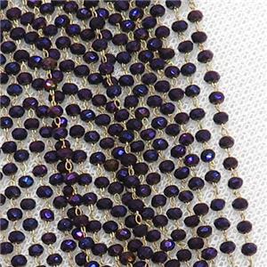 raw brass chain with purple electroplated crystal glass, approx 2x3mm