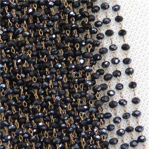 raw brass chain with black crystal glass, approx 2x3mm