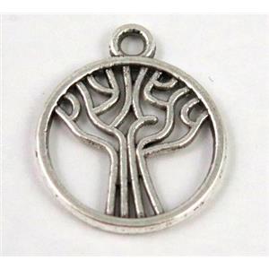 Tibetan silver tree pendant, non-nickel, approx 18mm dia