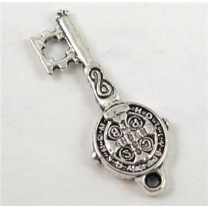 Tibetan silver key pendant, non-nickel, approx 9x23mm