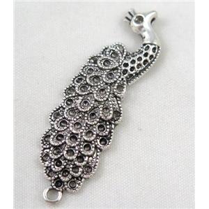 Tibetan silver peacock pendant, Non-nickel, approx 14x45mm