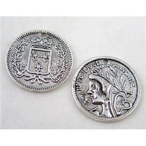 Tibetan silver pendant, Non-nickel, approx 20mm dia