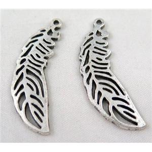 Tibetan silver feather pendant, Non-nickel, approx 10x38mm