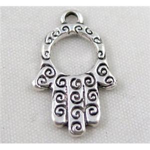 Tibetan silver hamsahand pendant, Non-nickel, approx 13x21mm