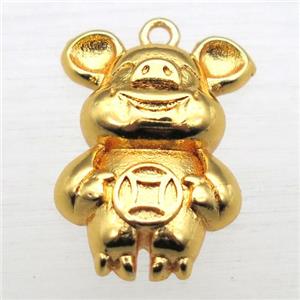 copper Zodiac Pig pendant, gold plated, approx 14-20mm