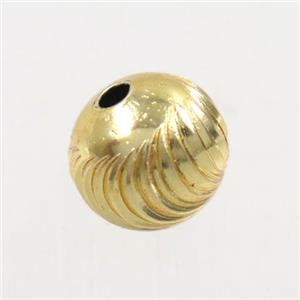 round copper beads, carved, gold plated, approx 8mm dia