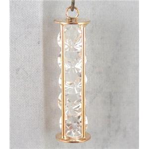 rhinestone pendant, gold plated, approx 10mm dia, 12x45mm