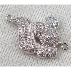 copper squirrel connector paved zircon, platinum plated, approx 18-28mm