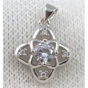 copper star pendant paved zircon, platinum plated, approx 16mm dia