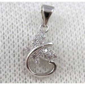 copper pendant paved zircon, platinum plated, approx 10x16mm