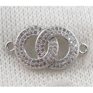 copper GoGo connector paved zircon, platinum plated, approx 13x24mm