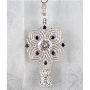 copper pendant paved zircon, platinum plated, approx 40x40mm, 16x25mm
