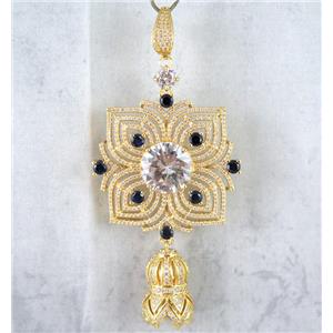 copper pendant paved zircon, gold plated, approx 40x40mm, 16x25mm