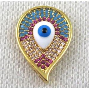 copper beads paved zircon, eye, gold plated, approx 15x20mm