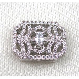 copper beads paved zircon, rectangle, platinum plated, approx 15-20mm