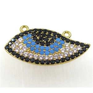 copper pendant paved zircon with 2loops, eye, gold plated, approx 14-28mm