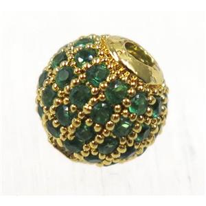 round copper beads pave zircon, gold plated, approx 6mm dia