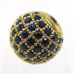 round copper beads pave zircon, gold plated, approx 6mm dia