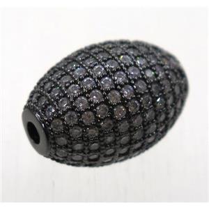 copper Oval beads paved zircon, black plated, approx 8-12mm