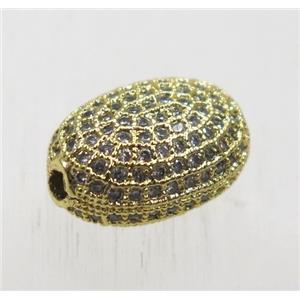 copper oval beads paved zircon, gold plated, approx 10-13mm