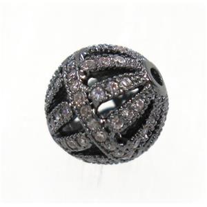 round Watermelon copper beads pave zircon, black plated, approx 10mm dia