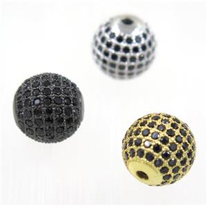 round copper beads paved black zircon, mix color, approx 6mm dia